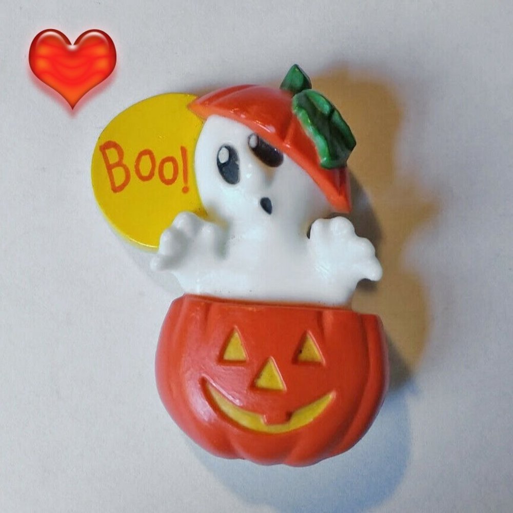 Vintage Halloween Pumpkin Ghost Brooch Pin by Hallmark
